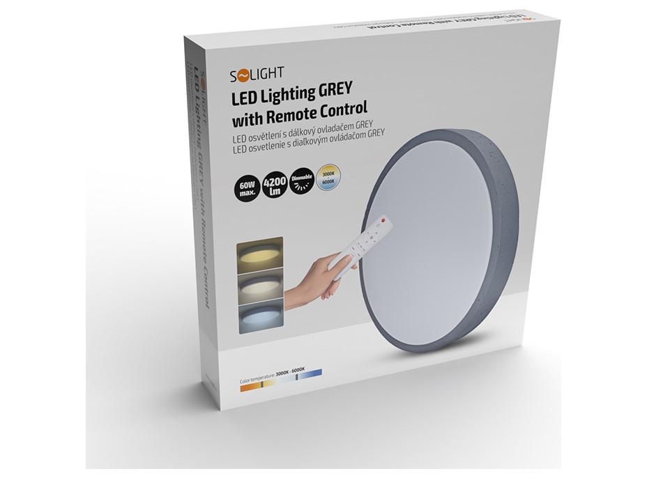 Solight LED osvetlenie s diaľkovým ovládačom Grey, 60W, 4200lm, 49cm, zmena chromatičnosti, stmievateľné