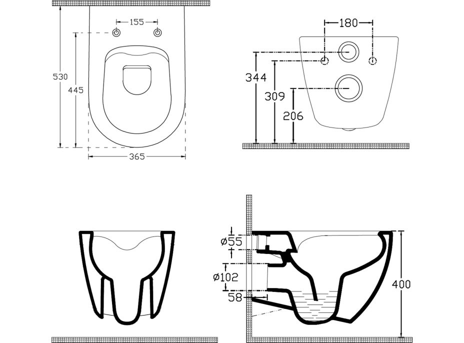 Isvea INFINITY závesná WC misa, Rimless, 36, 5x53cm, zelená petrol 10NF02004-2P