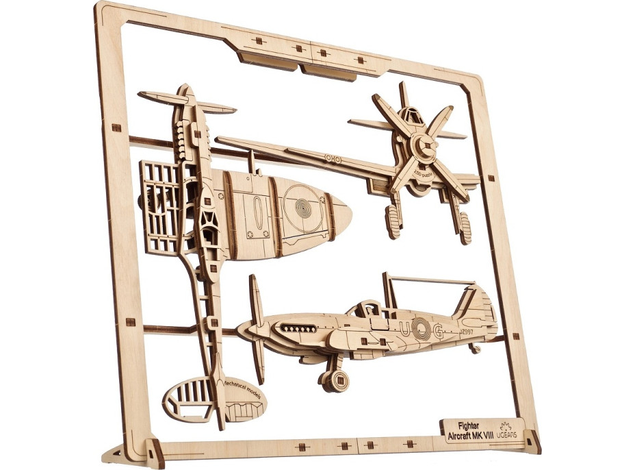 Ugears 2.5D drevené mechanické puzzle Stíhacie lietadlo