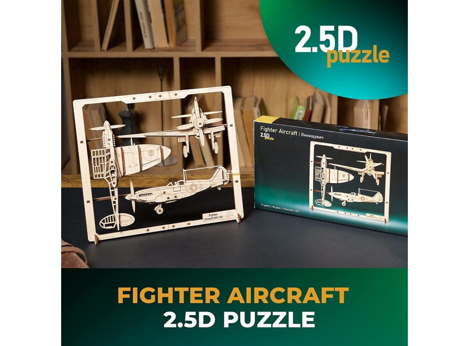 Ugears 2.5D drevené mechanické puzzle Stíhacie lietadlo