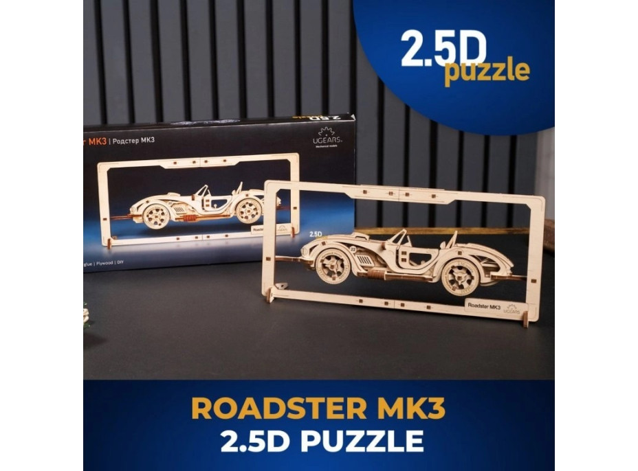 Ugears 2.5D drevené mechanické puzzle Roadster MK3