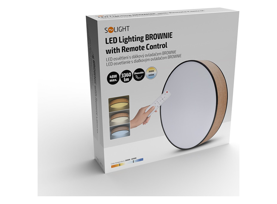 Solight LED osvetlenie s diaľkovým ovládačom Brownie, 48W, 3360lm, 40cm, zmena chromatickosti, stmievateľné