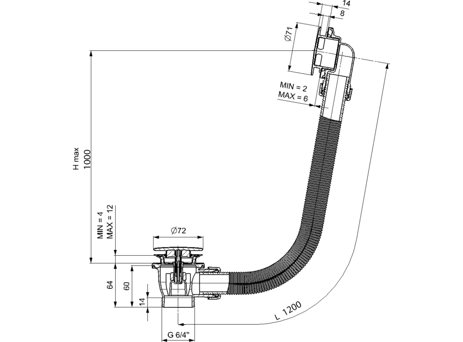 Polysan Vaňová súprava bez napúšťania, click-clack, dĺžka 1200mm, zátka 72mm, chróm 71858