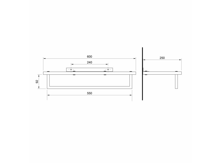 Sapho SKA polička na uteráky s hrazdou 600x250mm, dub/čierna mat SKA385B