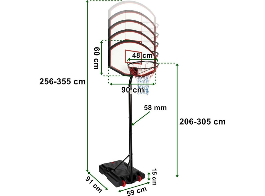 Výškovo nastaviteľný basketbalový kôš JAMES 3,5 m