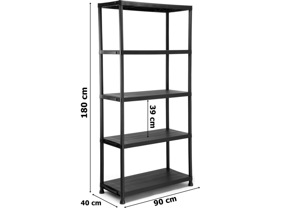 Plastový regál MAXER - 5 políc - čierny