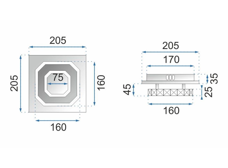 Stropné LED krištáľové svietidlo PLATON single square - 8W - 4000K (neutrálna biela)