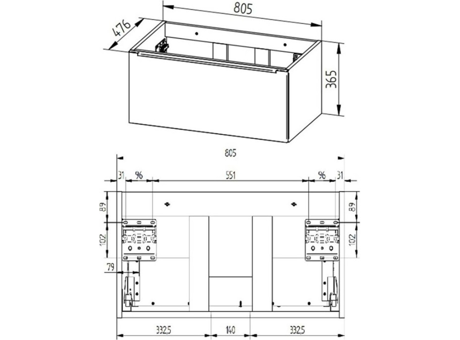 Koupelnová skříňka s umyvadlem z litého mramoru MAILO 81 cm - 1 zásuvka - chrom madlo