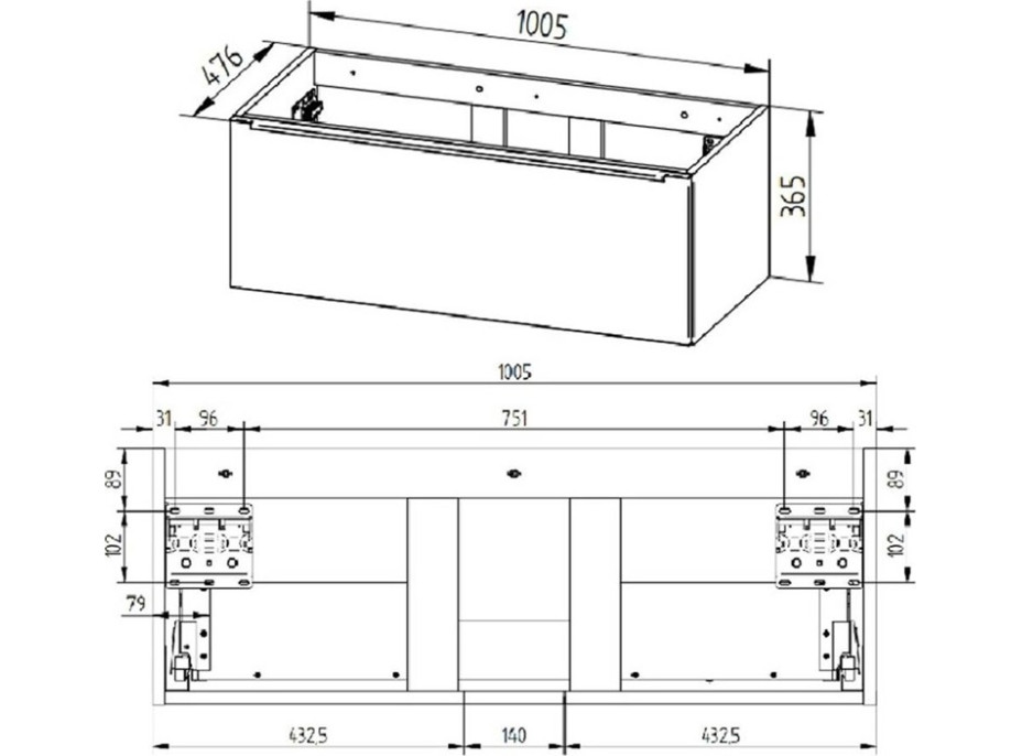 Kúpeľňová skrinka s keramickým umývadlom MAILO 101 cm - 1 zásuvka - chróm madlo