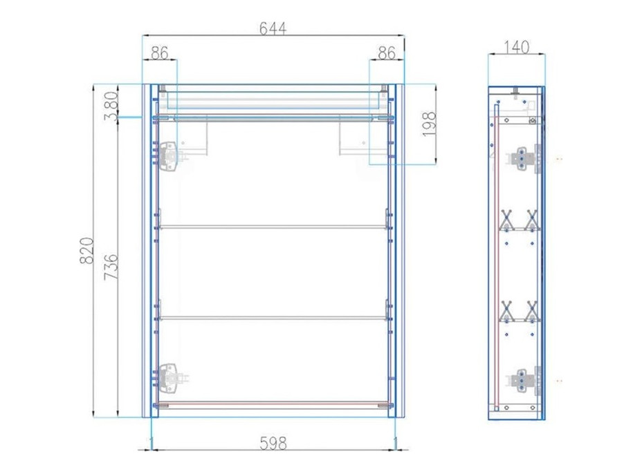 Kúpeľňová závesná skrinka SIENA so zrkadlom a LED osvetlením 64 cm - 1 dvierka