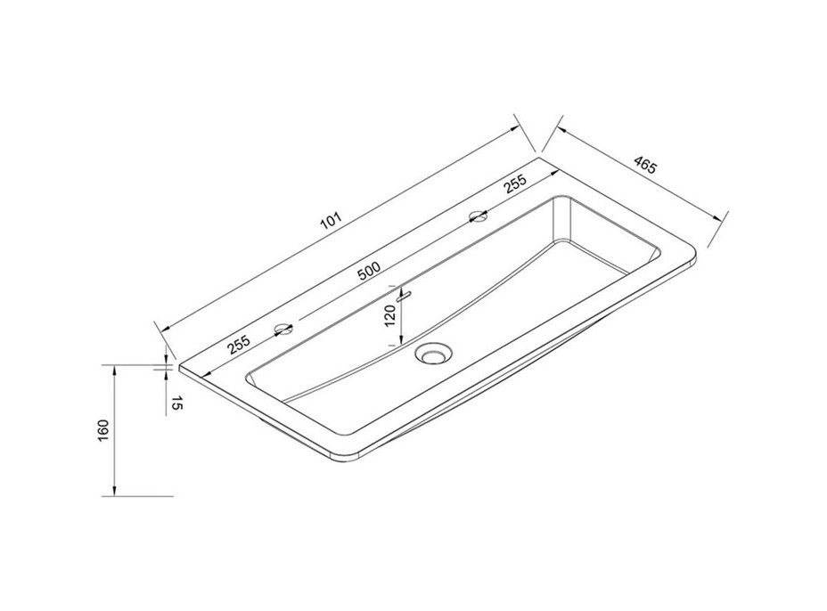 Koupelnová skříňka s umyvadlem z litého mramoru SIENA 101 cm - pro 2 baterie