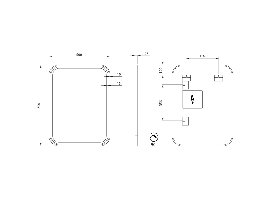 Sapho CETIS zrkadlo s LED osvetlením 60x80cm, čierna mat CT080