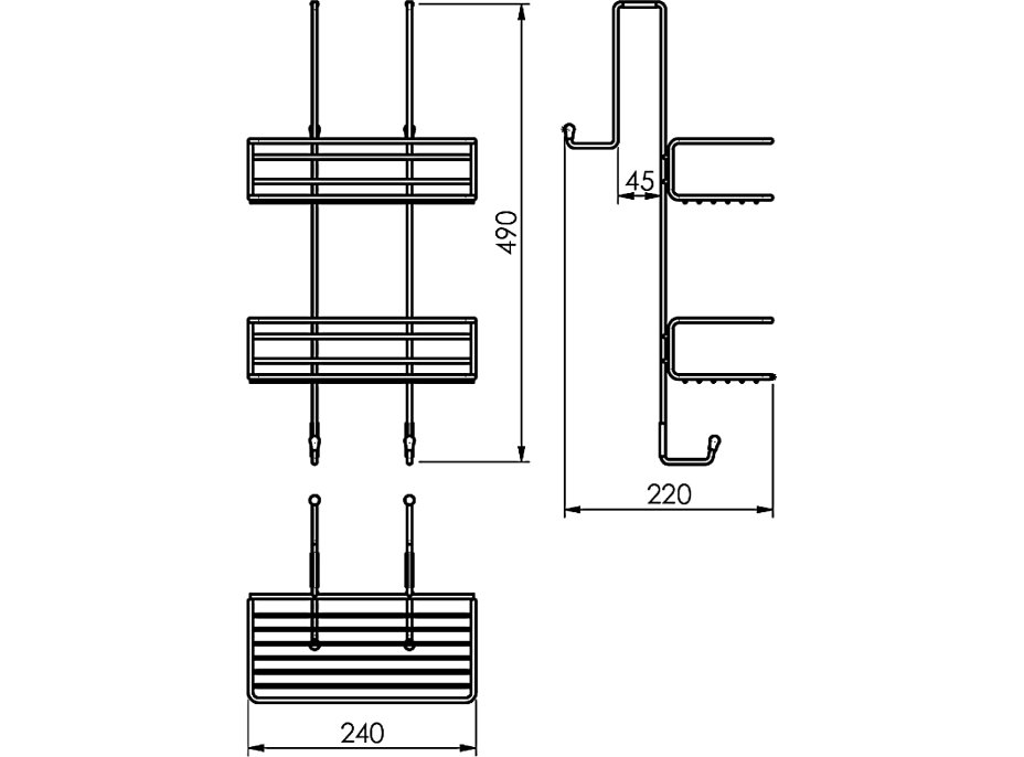 Gedy CHROM LINE polica do sprchy závesná, 240x490x220mm, čierna mat 248514