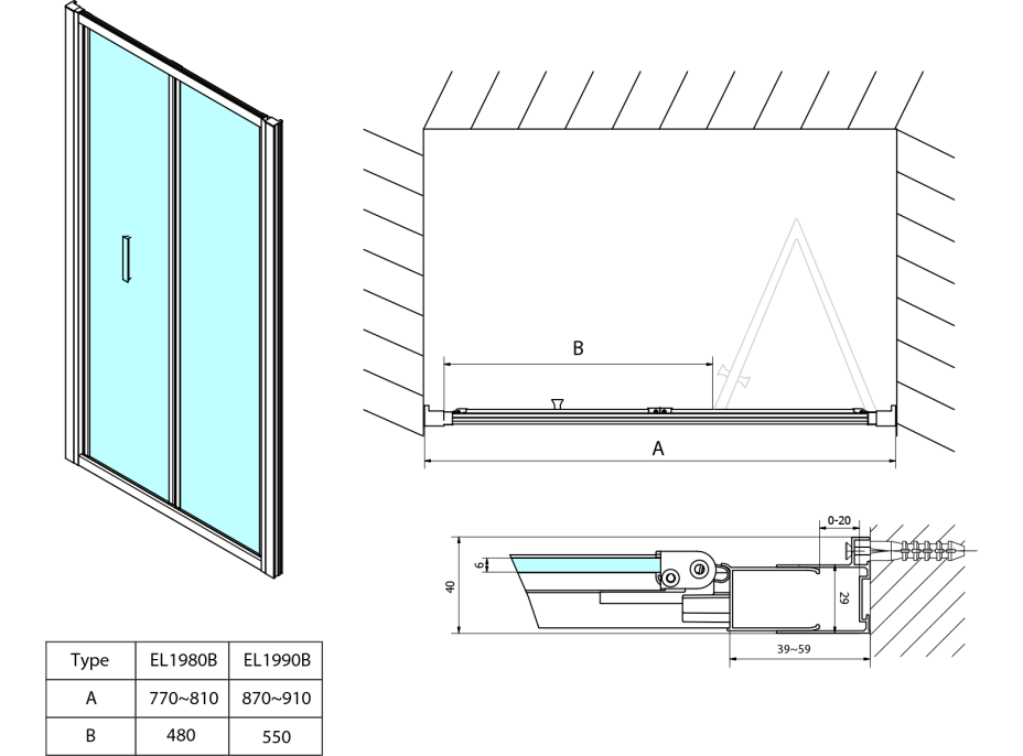 Polysan EASY BLACK sprchové dvere skladacie 800mm, číre sklo EL1980B