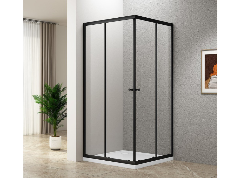 Aqualine AGGA BLACK štvorcová sprchová zástena 900x900mm, číre sklo BLF909