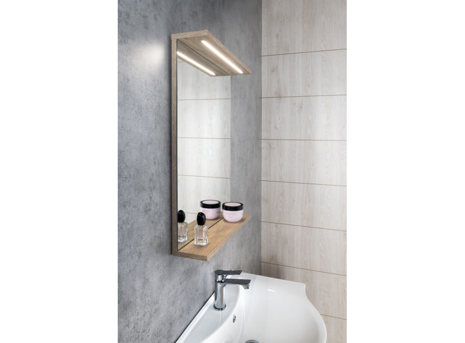 Aqualine KORIN STRIP zrkadlo s LED osvetlením 50x70x12cm, dub platín KO995S