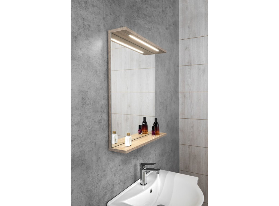 Aqualine KORIN STRIP zrkadlo s LED osvetlením 60x70x12cm, dub platín KO990S