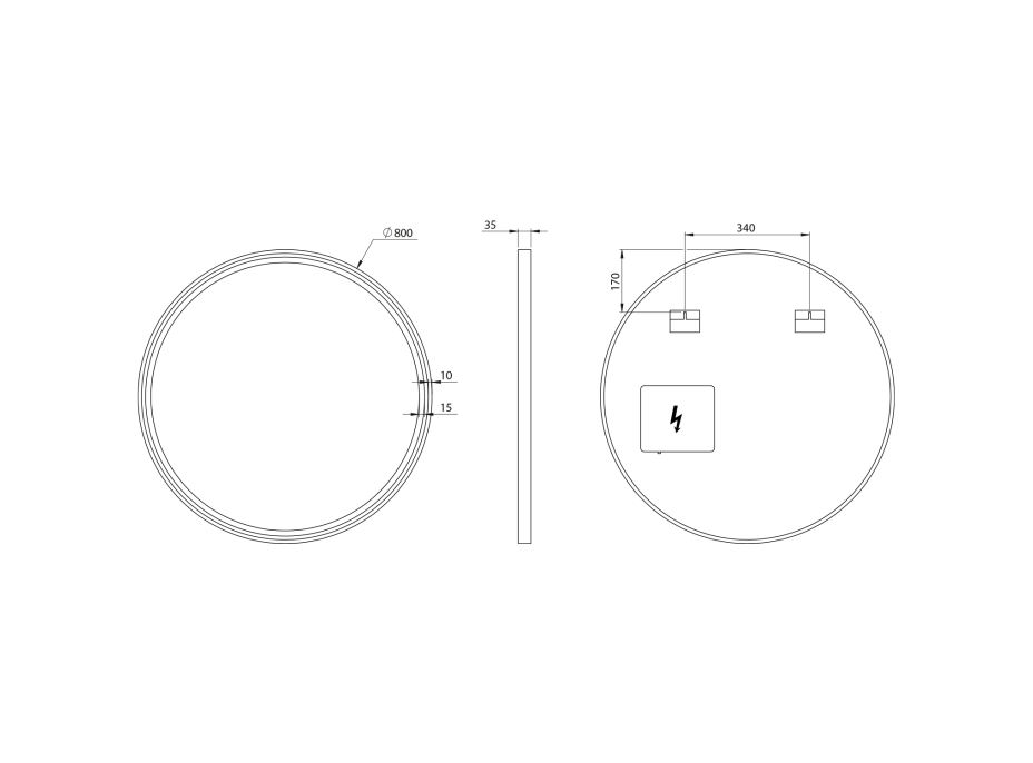 Sapho KADRIS okrúhle zrkadlo s LED osvetlením ø 80cm, čierna mat KD080