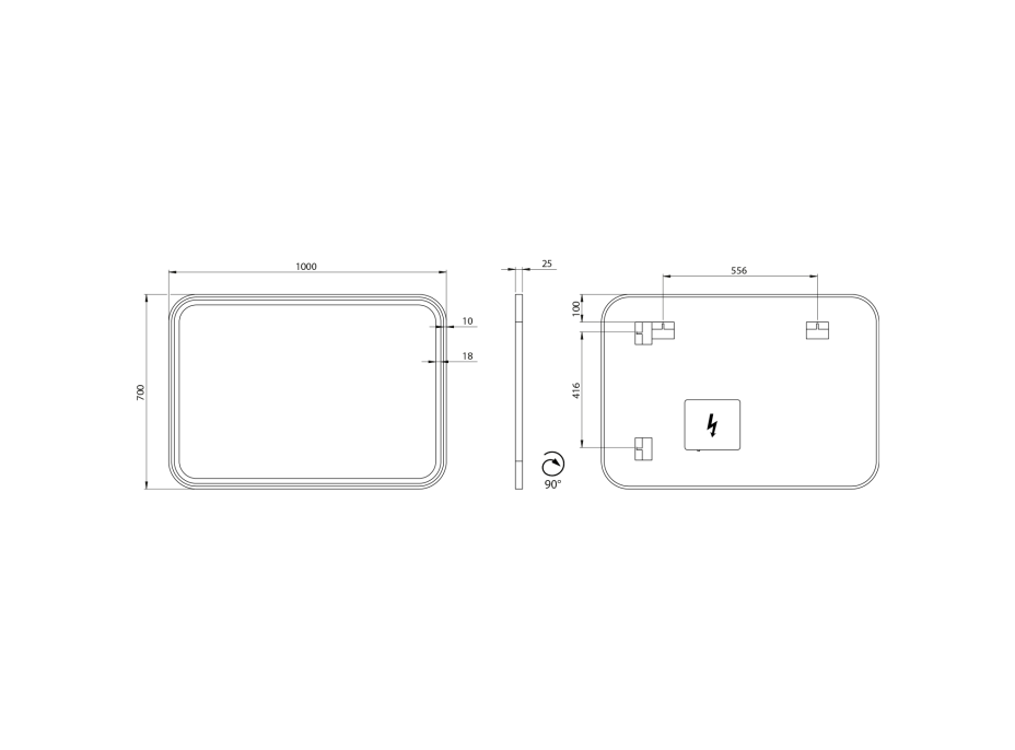 Sapho CETIS zrkadlo s LED osvetlením 100x70cm, čierna mat CT100