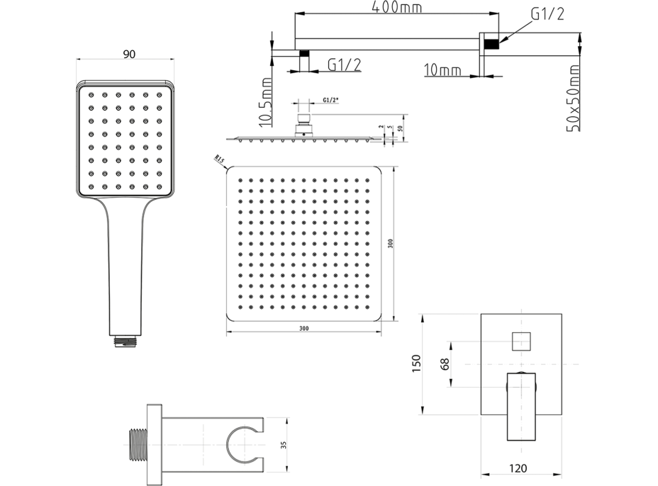 Sapho CUBEMIX podomietkový sprchový set s pákovou batériou, 2 výstupy, vyústenie, zlato mat CM042GB-01