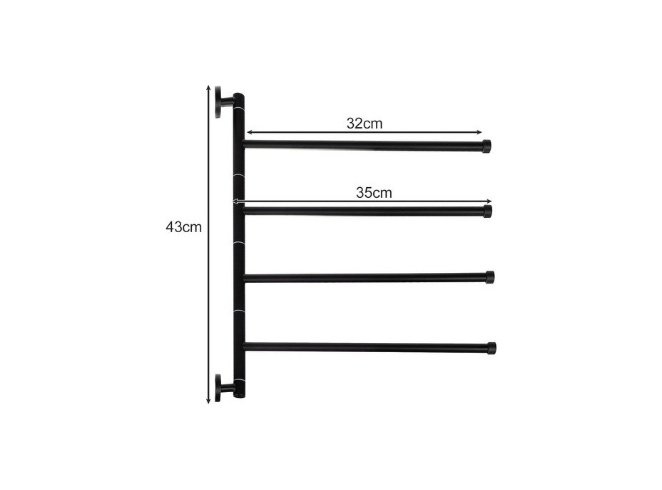 Kúpeľňový 4ramenný vešiak na uteráky - čierny