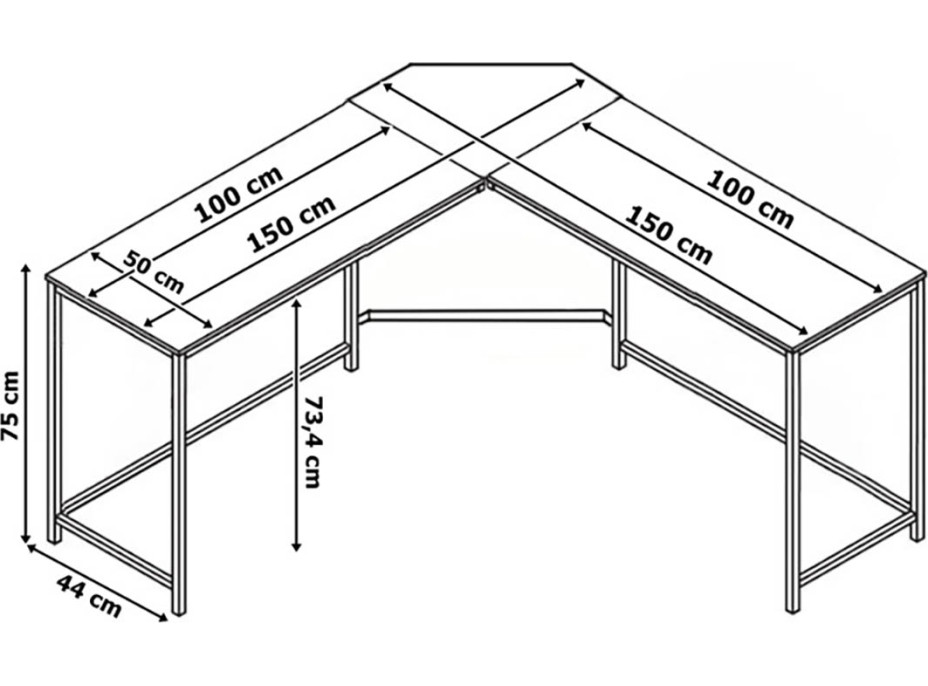 Rohový loftový písací stôl BRAGA RUSTIC - starený dub/čierny