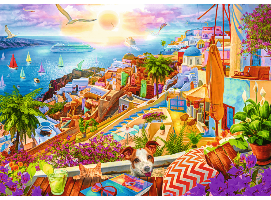 TREFL Puzzle Premium Plus Tea Time: Návšteva Santorini 1000 dielikov