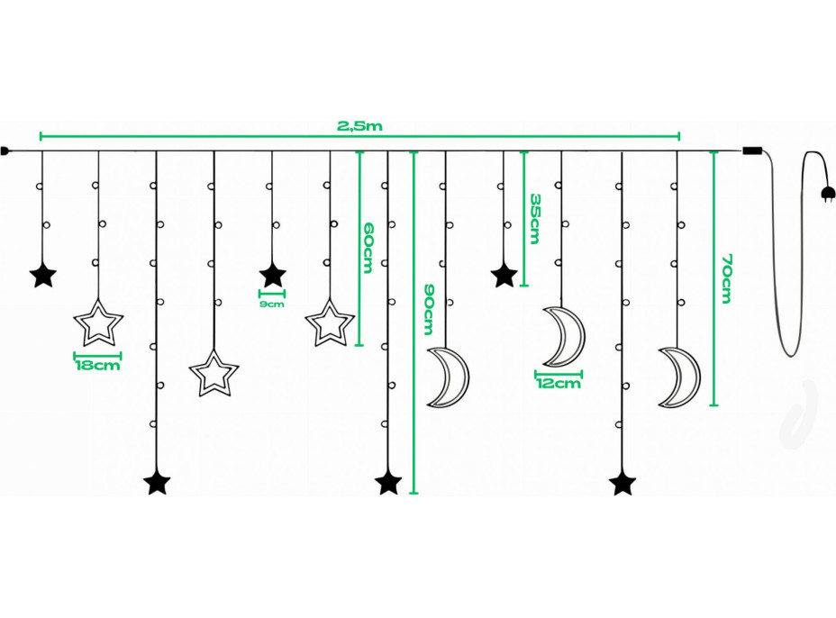 Dekoračná LED girlanda HVIEZDY A MESIACA - 2,5 m - teplá biela
