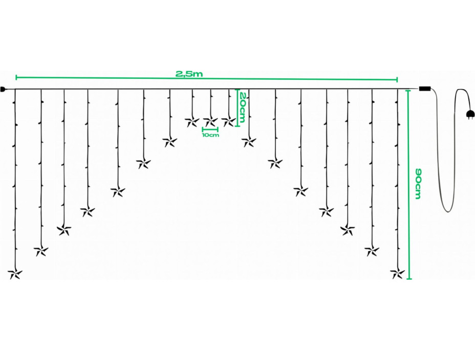 Dekoračná LED girlanda HVIEZDIČKY - 2,5 m - teplá biela