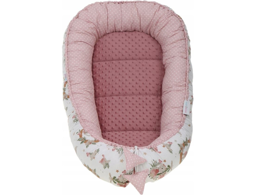 Obojstranné hniezdočko (kokon) pre bábätko - BABYMAM PREMIUM set 7v1 - V ríši snov so staroružovou minkou