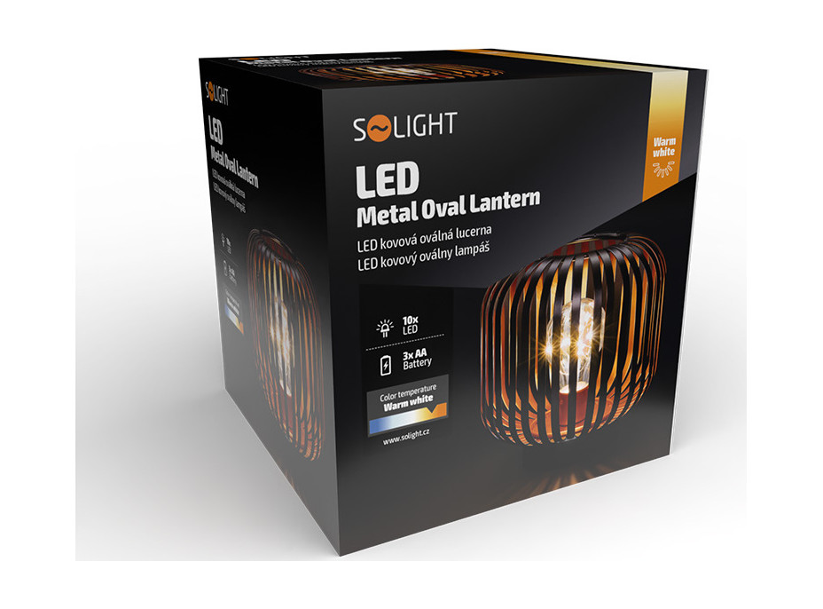 Solight kovový oválny lampáš so žiarovkou s micro LED, teplá biela, medená, 3xAA, 18cm