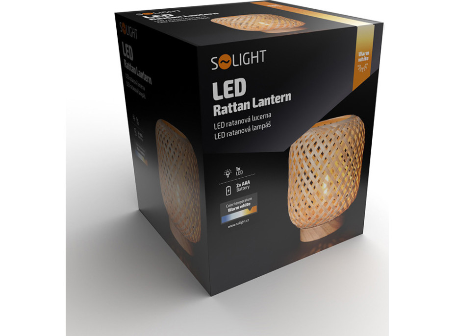 Solight ratanová LED lampáš s LED žiarovkou, teplá biela, 3x AAA, 19cm