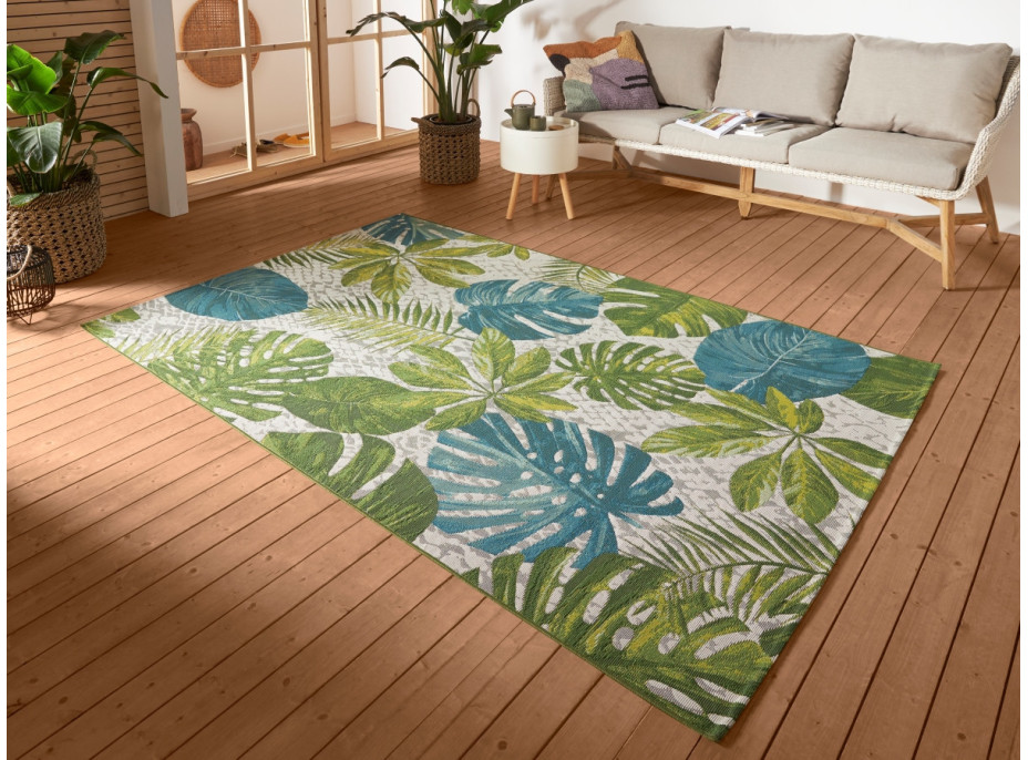 Kusový koberec Flair 105617 Tropical Leaves Turqouise Green – na ven i na doma