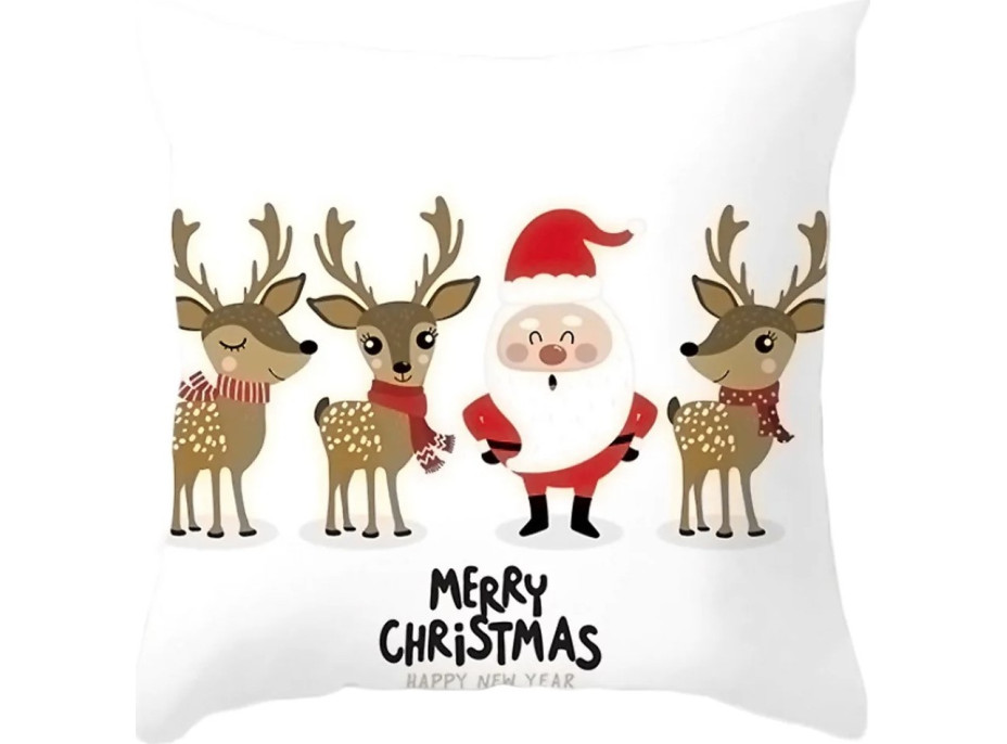 Vianočná obliečka na vankúš 45x45 cm - Santa a soby - vzor 32N