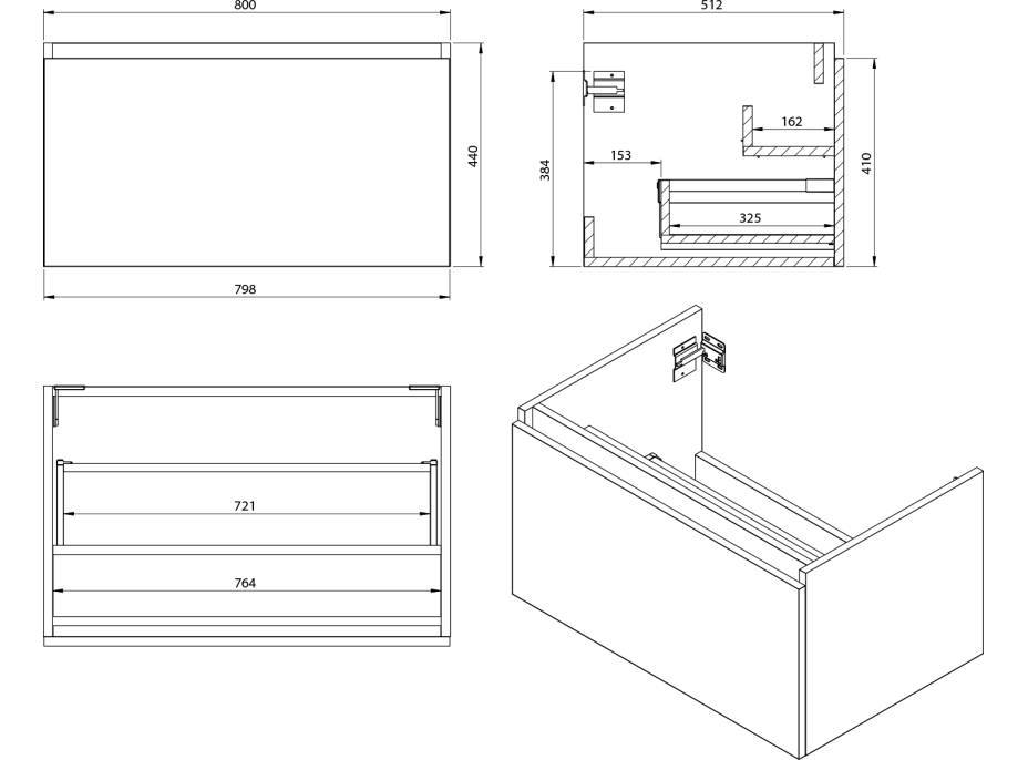 Sapho LOREA umývadlová skrinka 80x44x51, 2cm, 1x zásuvka, biela mat LE080-3131