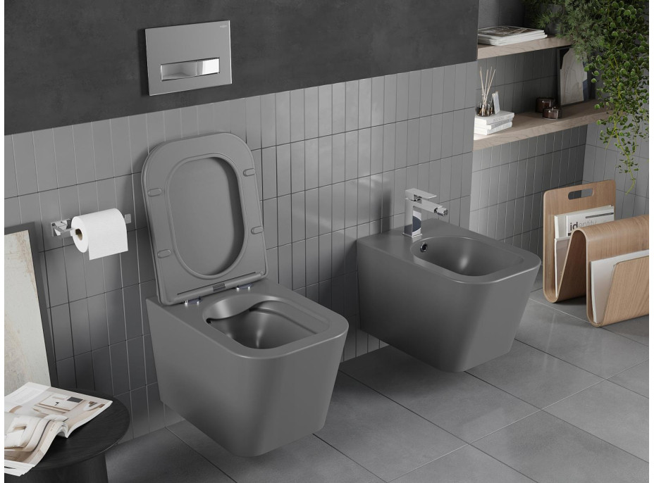 Závesné WC MEXEN TEO RIMLESS - tmavo šedé matné + Duroplast sedátko, 30854071