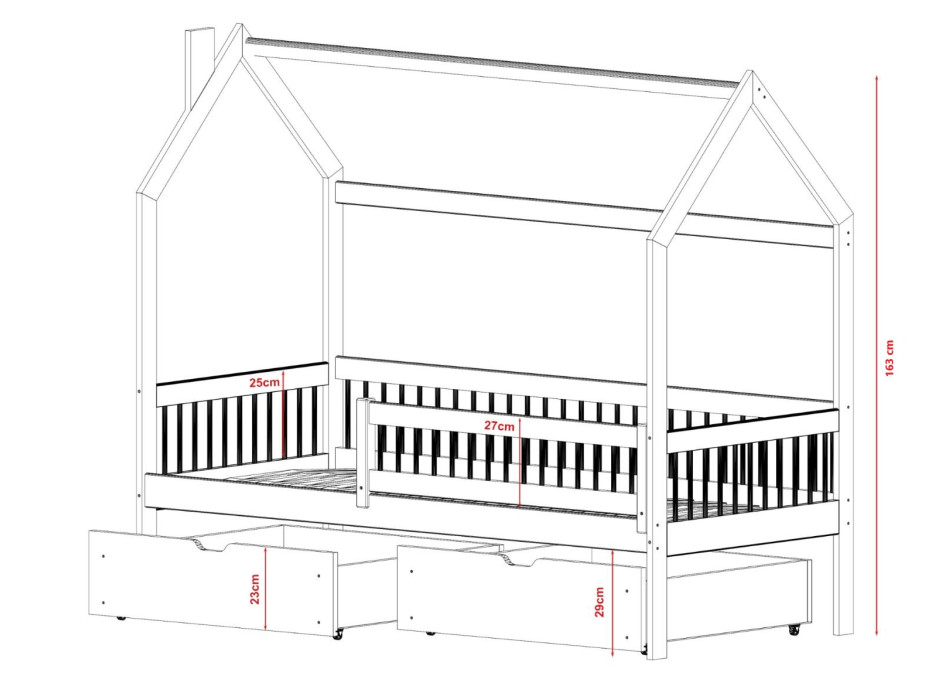 Detská domčeková posteľ OTAKAR so šuplíkmi - 200x90 cm