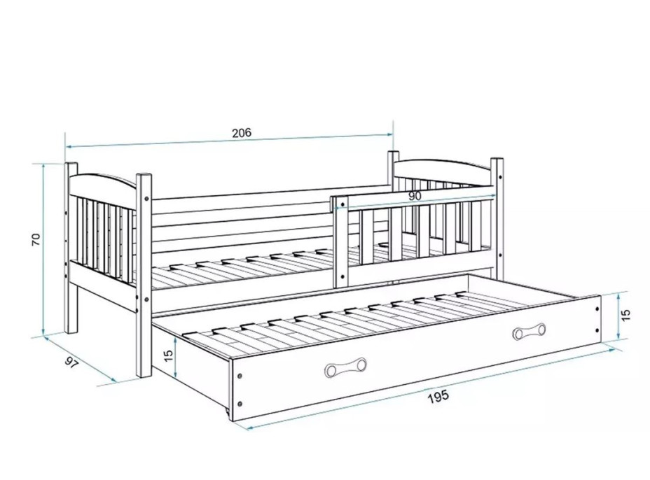 Detská posteľ KUBÍK s prístelkou 200x90 cm - biela