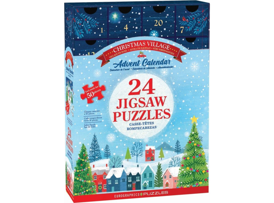 EUROGRAPHICS Puzzle Adventný kalendár: Vianočné dediny 24x50 dielikov