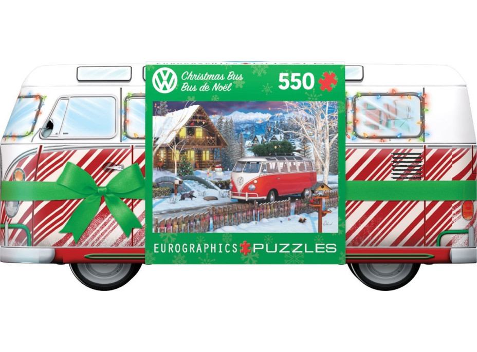 EUROGRAPHICS Puzzle v plechovej krabičke Vianočný autobus Volkswagen 550 dielikov