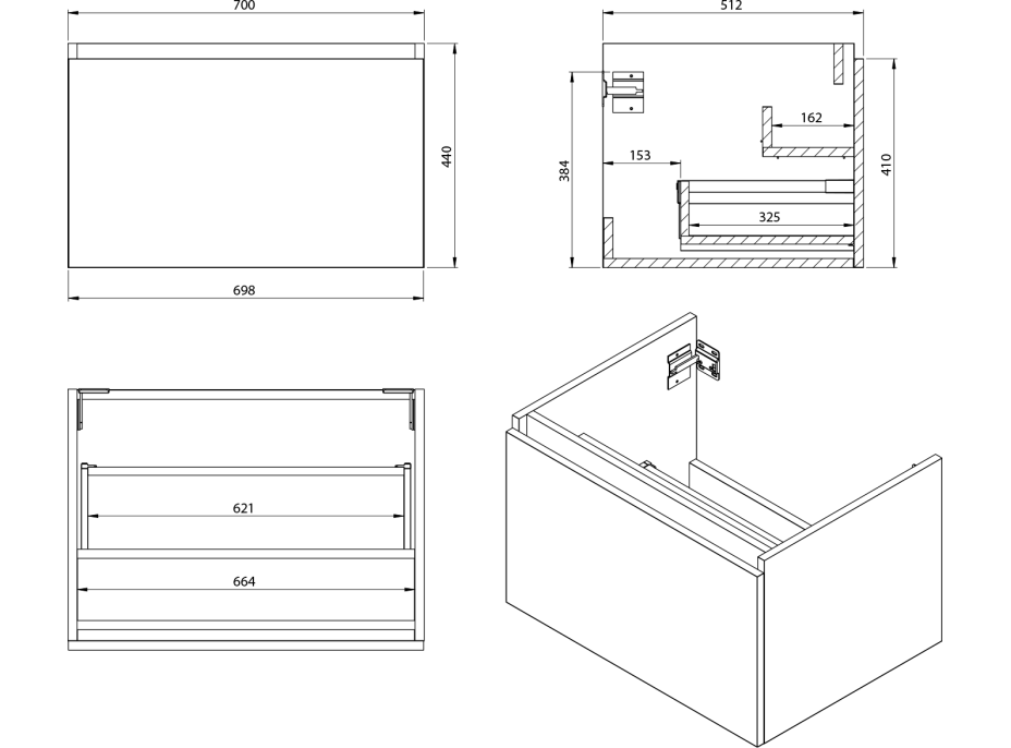 Sapho LOREA skrinka s dvojumývadlom 141x46x51, 5cm (70+70cm), biela mat LE070-3131-01