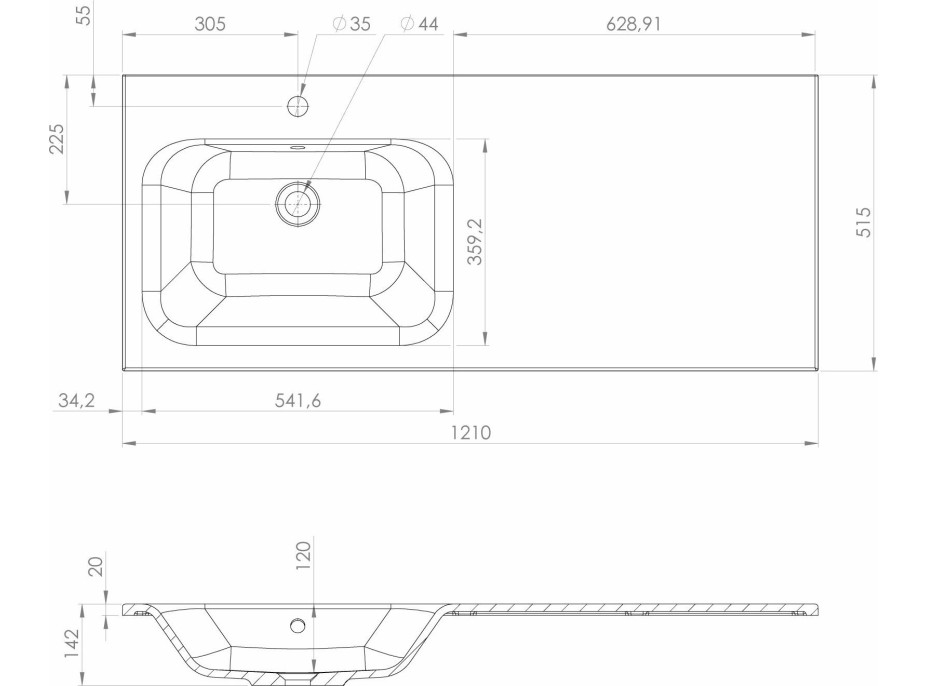 Sapho LOREA skrinka s umývadlom 121x46x51, 5cm (90+30), ľavá, biela mat LE090-3131-L-01