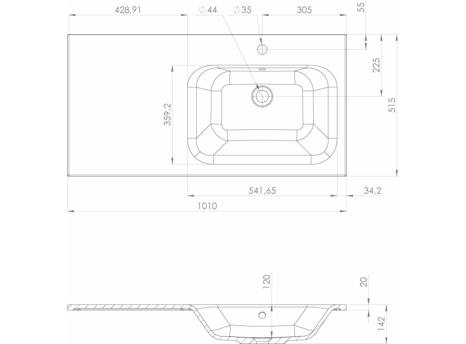 Sapho LOREA skrinka s umývadlom 101x46x51, 5cm (20+80 cm), pravá, dub alabama/biela mat LE080-2231-R-02