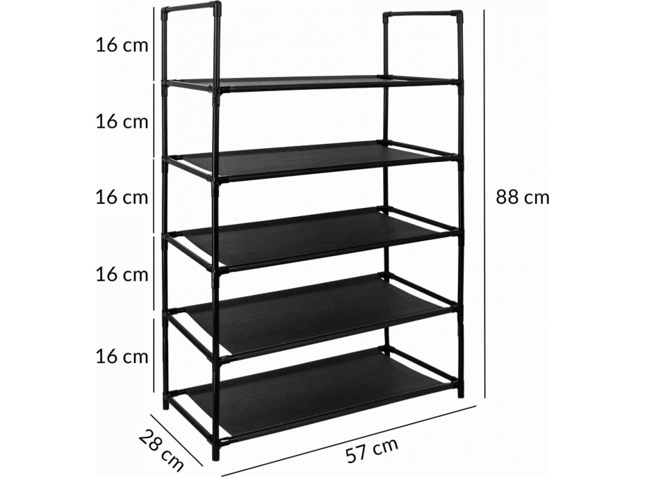 Polica na topánky NUKA - 5 poschodí - 57x28x88 cm - čierna