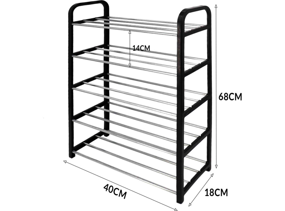 Police na topánky KATE - 5 poschodí - 41x18x68 cm - čierna