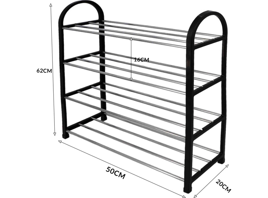 Police na topánky ALIZE - 4 poschodia - 49x18x62 cm - čierna