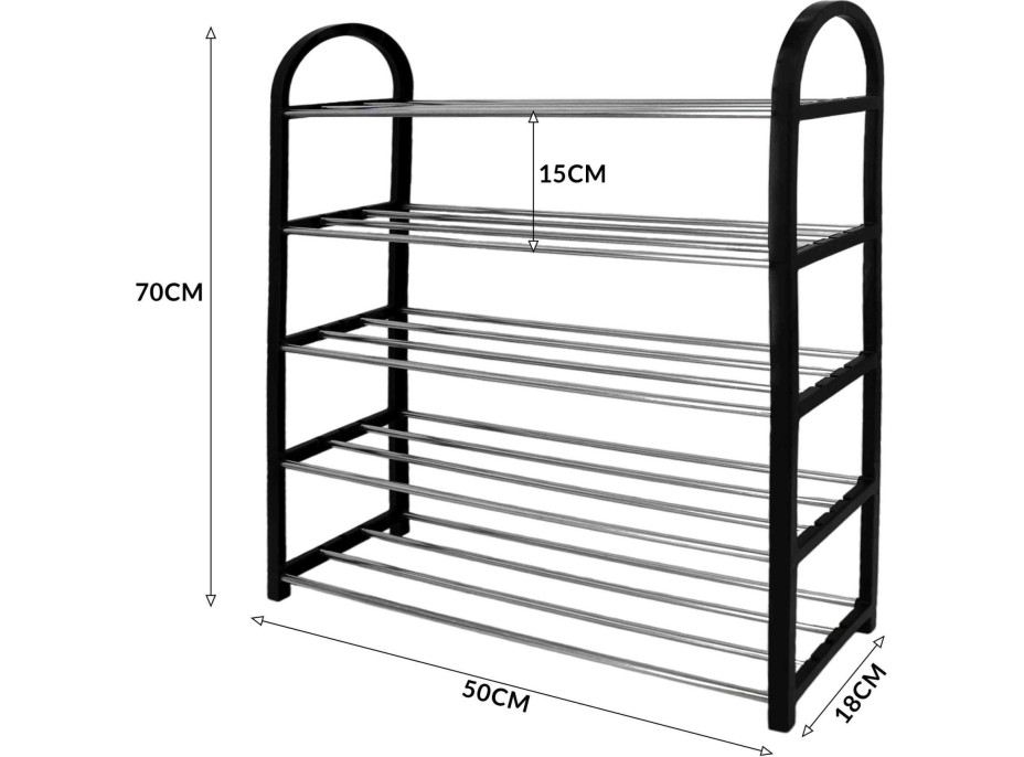 Police na topánky ALIZE - 5 poschodí- 49x19x68 cm - čierna