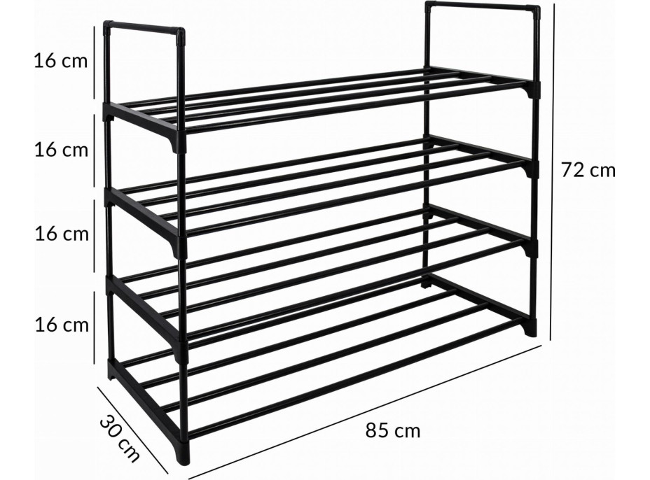 Police na topánky MERIZO - 4 poschodia - 88x30x72 cm - čierna