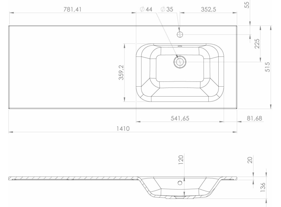 Sapho LOREA skrinka s umývadlom 141x46x51, 5cm (70+70cm), pravá, dub alabama/biela mat LE070-2231-R-05