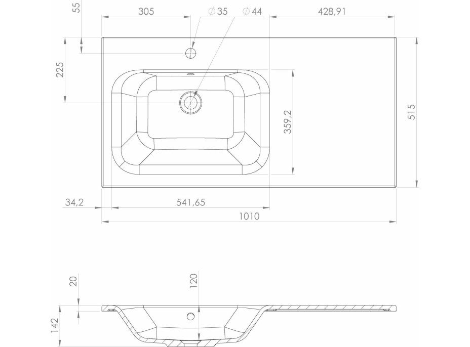 Sapho LOREA skrinka s umývadlom 101x46x51,5cm (70+30cm), ľavá, biela mat LE070-3131-L-01